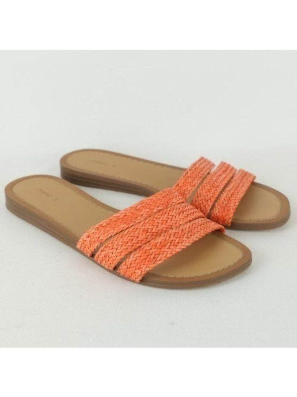 Oysho Women's Size 39 Orange & Tan Braided Strap Flat Slide Sandals